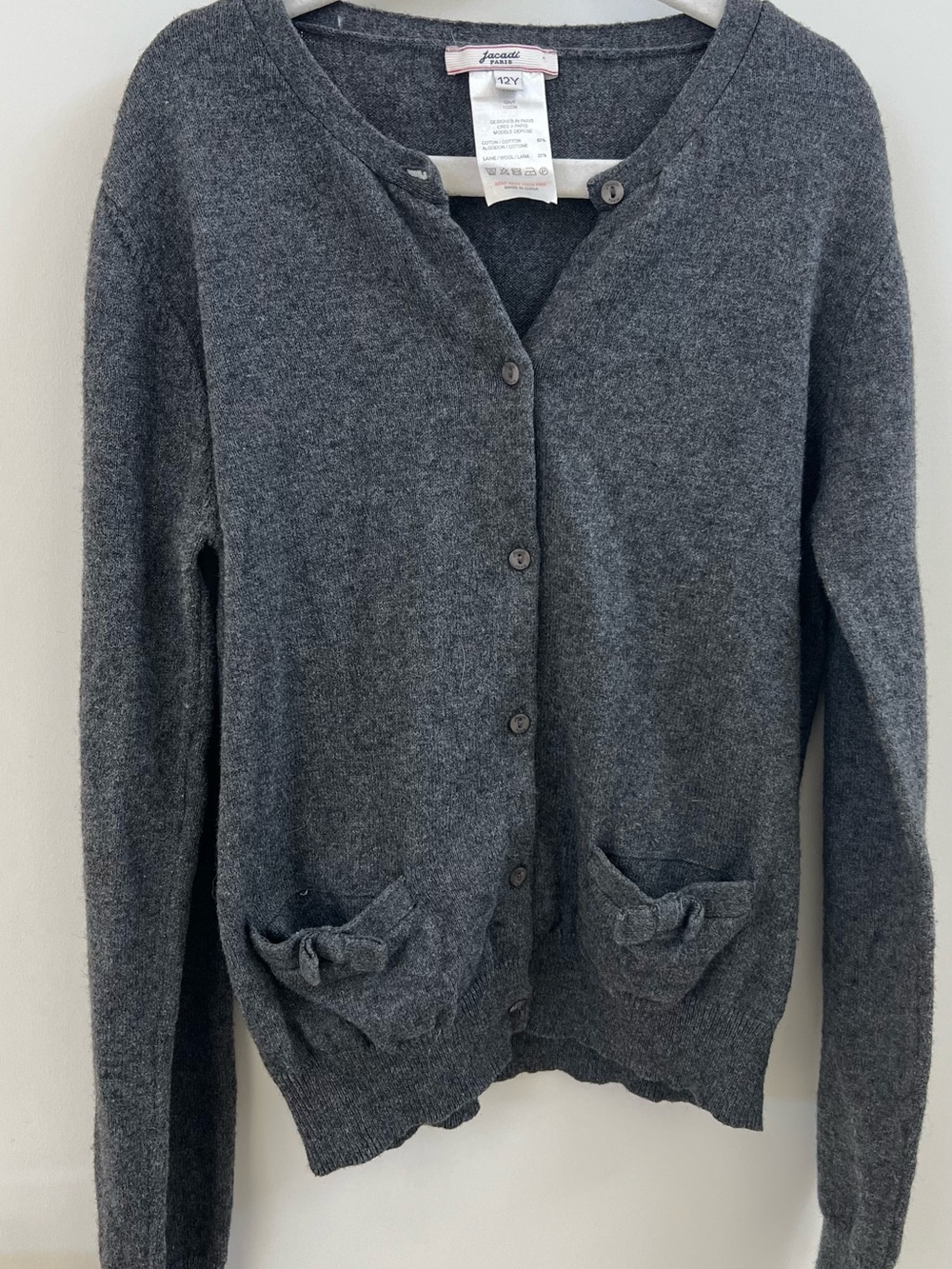 Jacadi Charcoal Gray Button-Front Bow Pocket Cardigan